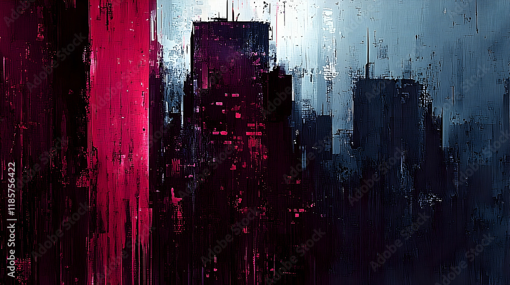 Obraz premium Abstract city skyline with vibrant red lines.