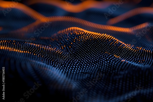 Abstract data wave flowing, digital background, glowing orange, tech concept