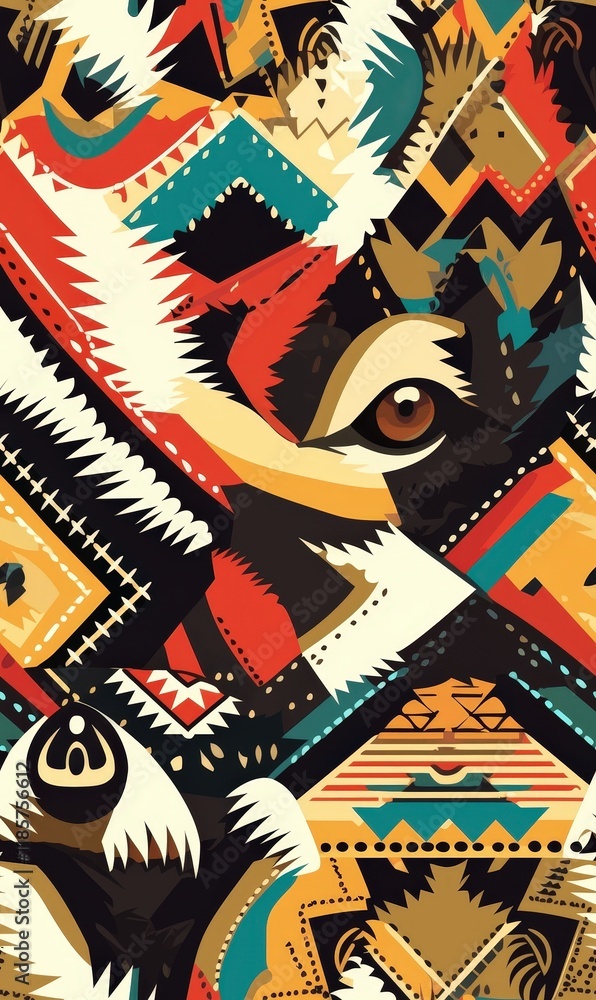 Obraz premium Colorful Geometric Abstract Wolf Design with Tribal Patterns