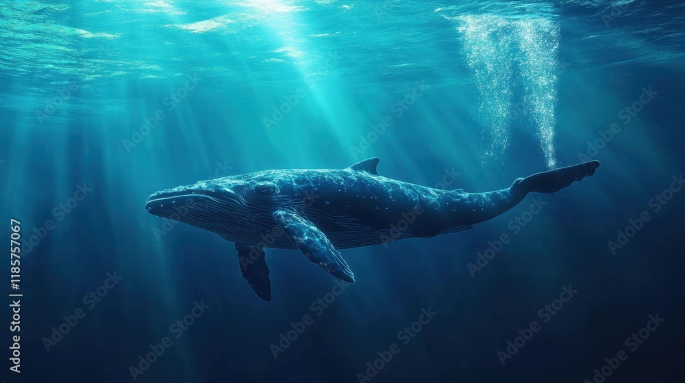 Obraz premium Note Card with Sea Animal and Marine Underwater Swimming Creature Vector Template