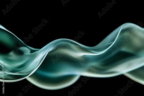 Teal smoke wave abstract art, dark background, design element photo