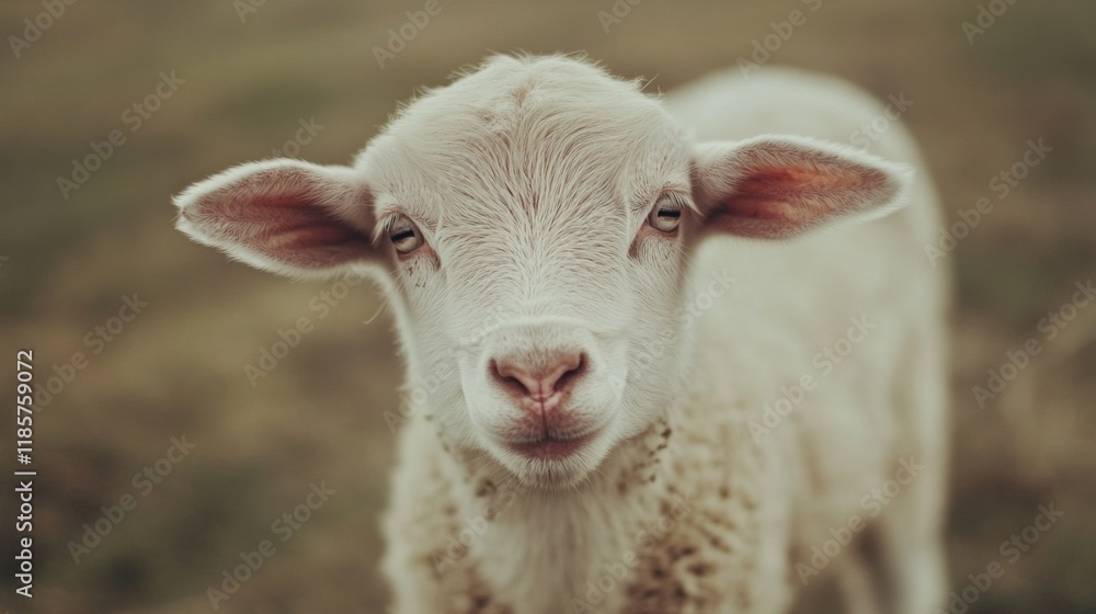Close-up of an adorable white lamb looking directly at the camera. Close-up of an adorable white lamb looking directly at the camera.