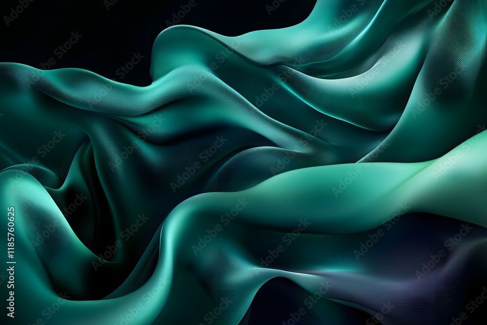 Obraz premium Teal silk fabric flowing, dark background, abstract design, website banner