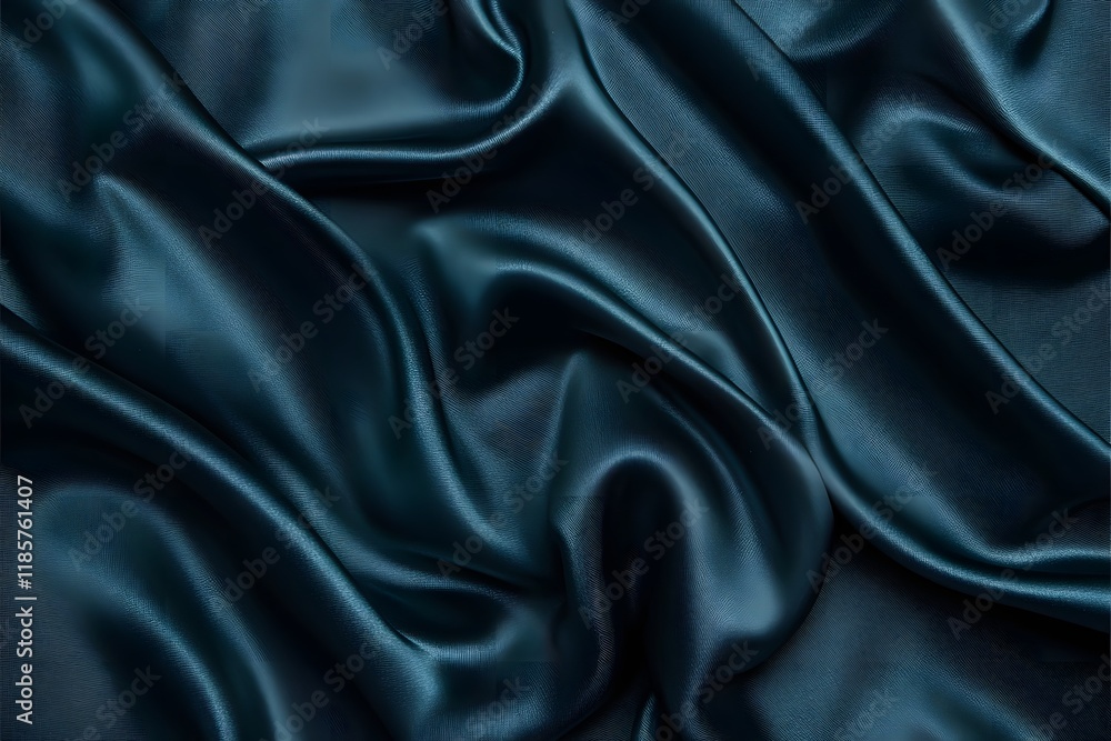 Dark teal silk fabric drapes, textured background, elegant design Dark teal silk fabric drapes, textured background, elegant design