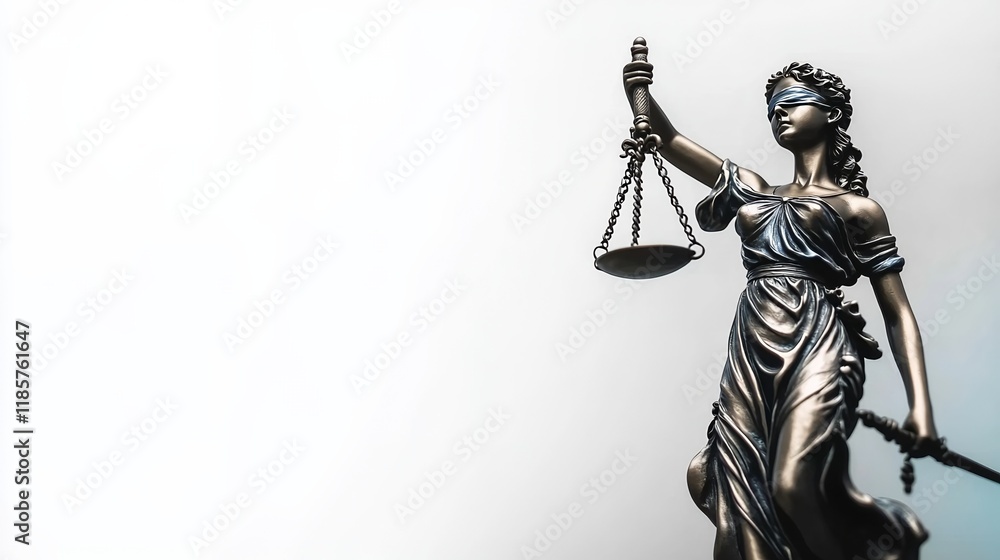 Statue of lady justice on bright background - Side view with copy space. Statue of lady justice on bright background - Side view with copy space.