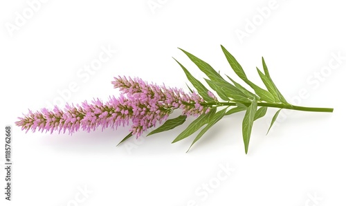 Pink flower sprig isolated on white background.