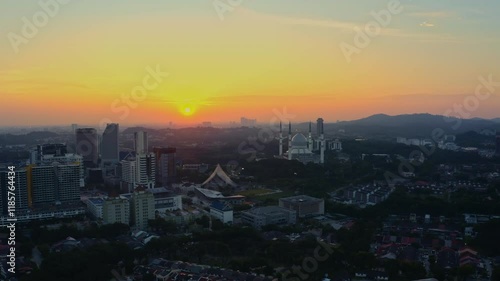 Wallpaper Mural Aerial footage from drone showing city skyline of Shah Alam during sunset. Torontodigital.ca