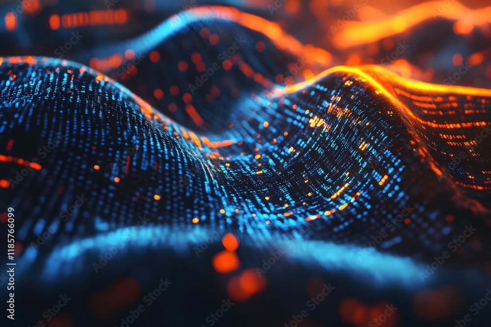 Abstract digital wave, glowing data, dark background, tech presentation Abstract digital wave, glowing data, dark background, tech presentation