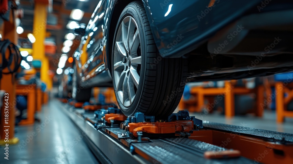 Automobile Assembly Line Featuring a Vehicle Being Processed at a Factory. Generative AI Automobile Assembly Line Featuring a Vehicle Being Processed at a Factory. Generative AI
