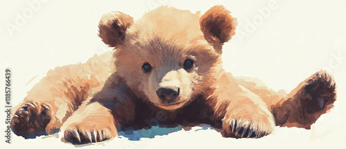 Cute bear cub resting on soft, blended pastel background with a watercolor feel