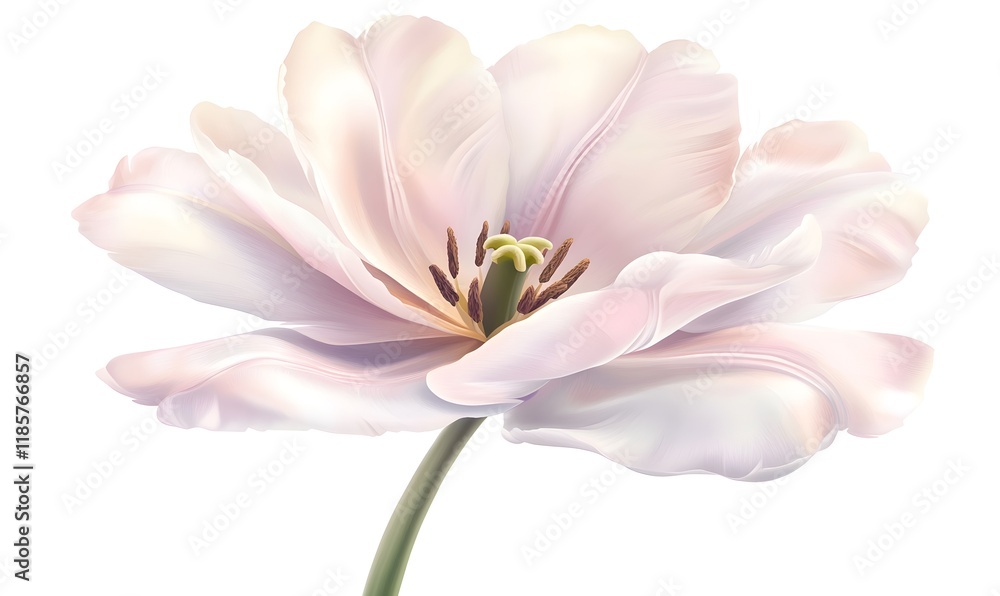 Fototapeta premium Delicate white tulip flower blossom isolated on white background.