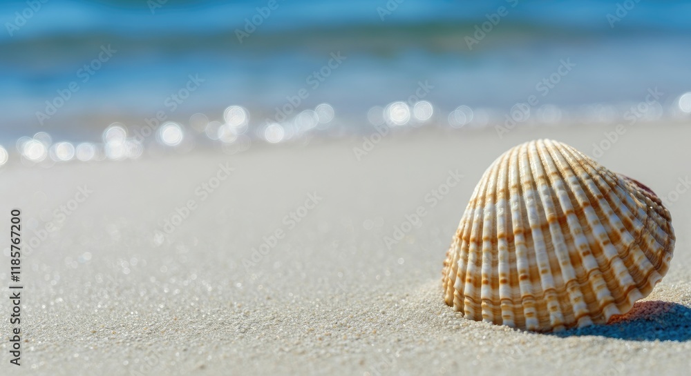 Seashore scene with seashell on sandy beach Seashore scene with seashell on sandy beach