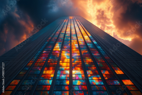 Wallpaper Mural Low angle perspective of an impressive high rise building with stained glass. Torontodigital.ca