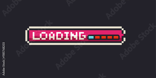 Retro pixelated loading bar design for technology interface and game development projects