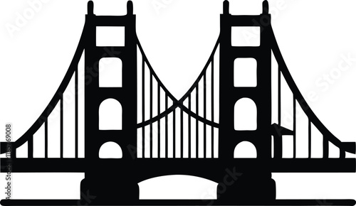 Golden gate bridge silhouette vector, Bridge silhouette vector illustration on white background