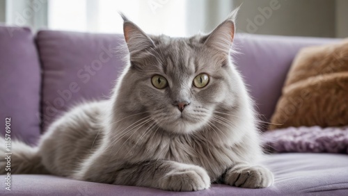 Wallpaper Mural Lilac british longhair cat lying on sofa at home Torontodigital.ca
