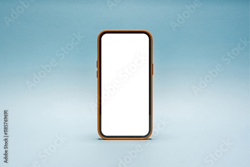 Smartphone with blank white screen on blue background