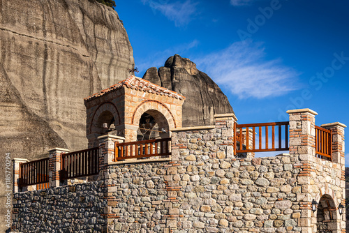 Saint Nicholas Anapafsas Monastery in Meteora, Greece. Beautiful photo of Saint Nicholas church from Meteora, historical place for Greek and orthodox christians around the world. photo