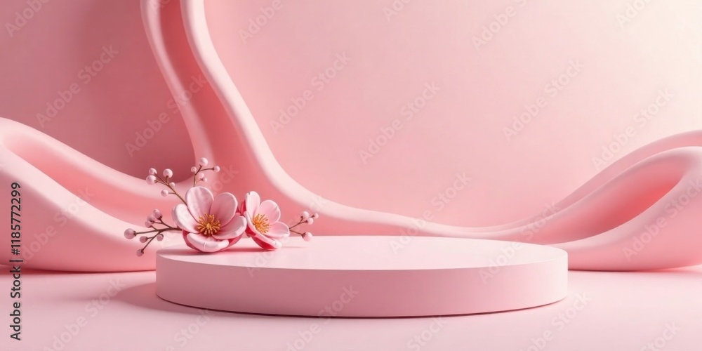 Pink Blossom Display Elegant Product Presentation on Abstract Pedestal with Delicate Floral Accents Pink Blossom Display Elegant Product Presentation on Abstract Pedestal with Delicate Floral Accents