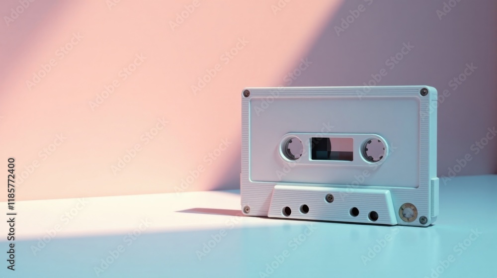 Fototapeta premium A Blank White Compact Cassette Tape on a Pastel Surface with Soft Lighting