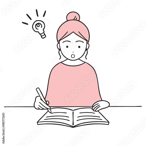 ノートを書いていてひらめく女性