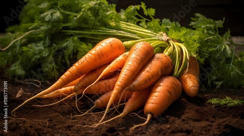 Wallpaper Mural Close up View of Freshly Harvested Organic Carrots with Dirt and Soil Clinging to their Roots Showcasing the Natural Harvesting Process of this Healthy Vegetable Torontodigital.ca