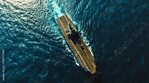 Majestic Aircraft Carrier: Aerial View of a Naval Vessel at Sea