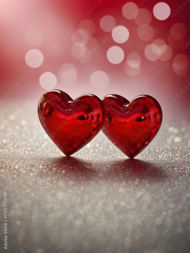 Fototapeta premium Romantic Red Valentine’s Background with Twin Hearts