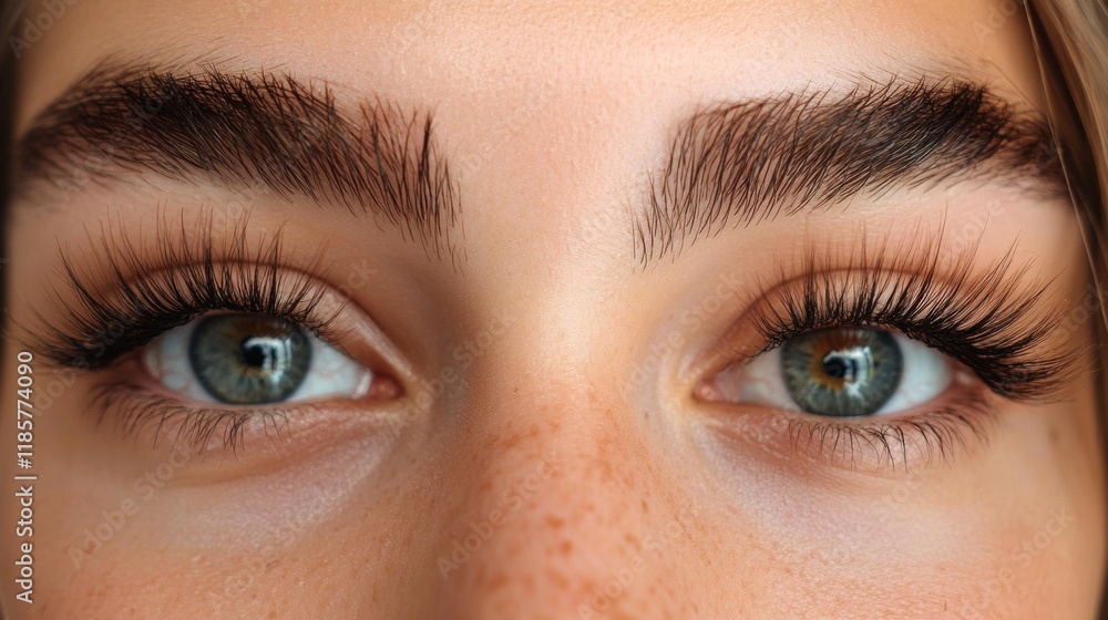 Fototapeta premium Woman receiving eyelash extension procedure, close up.