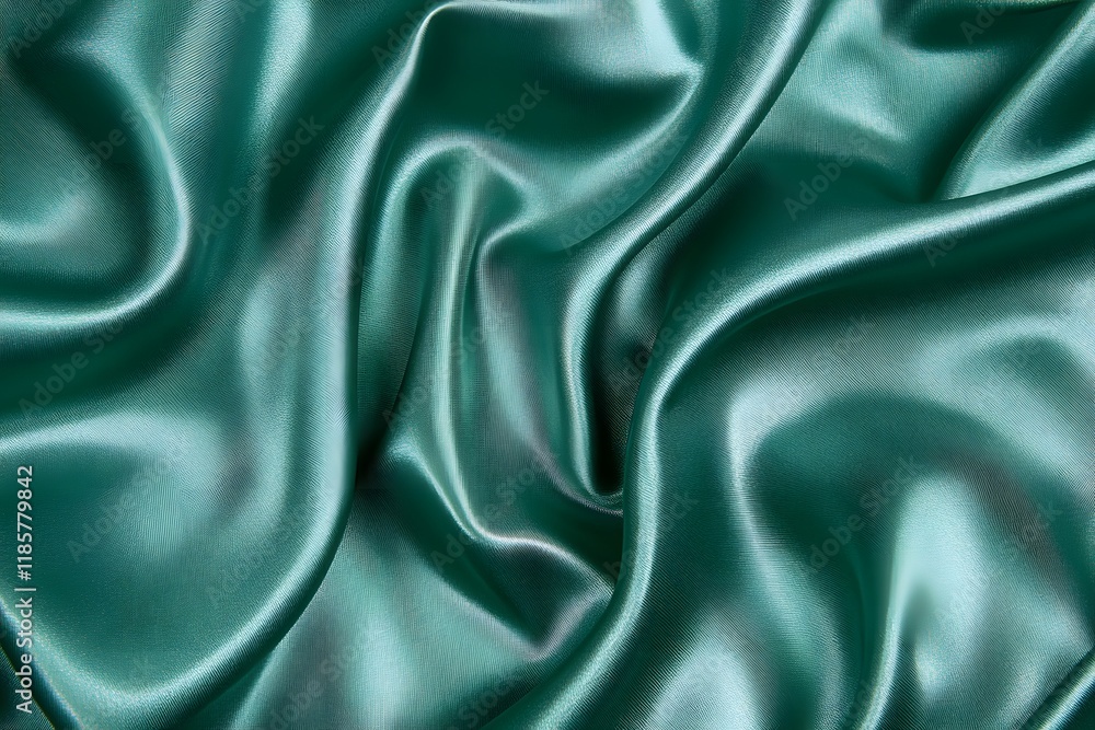 Obraz premium Teal silk fabric draped, studio shot, soft folds, background blurred, textile design