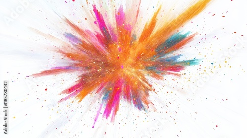 A joyful New Year's firework display with radiant colors and sparks trailing through the sky, captured mid-explosion on a white background.