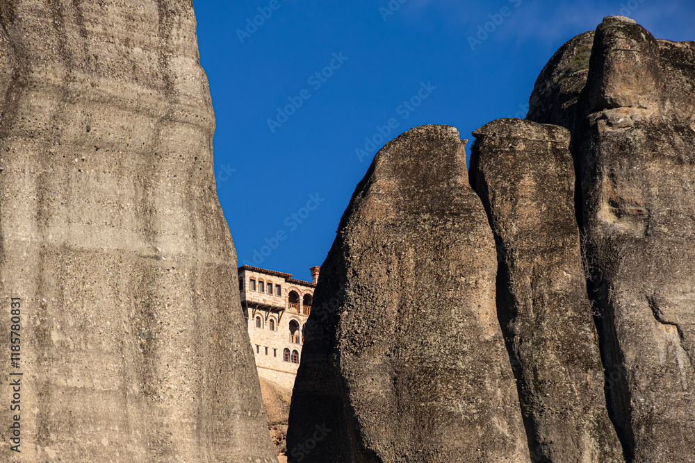 Monastery of Varlaam in Meteora. Amazing view of second biggest orthodox monastery in Meteora, Greece.