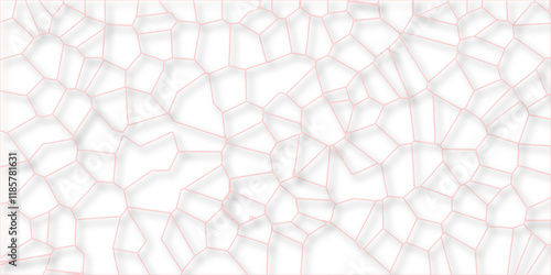 3D broken glass quartz Voronoi diagram vector background. white color Broken Stained-Glass Background with red lines. Papercut geometric mosaic tiles pattern background. Seamless vintage vector bg. 