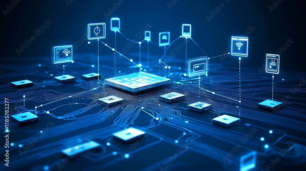 Fototapeta premium visual representation of the Internet of Things (IoT), showcasing interconnected smart devices a complex network.