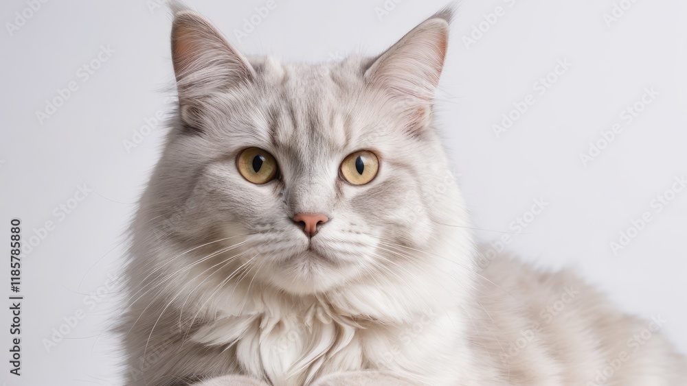 Portrait of Lilac british longhair cat on grey background Portrait of Lilac british longhair cat on grey background