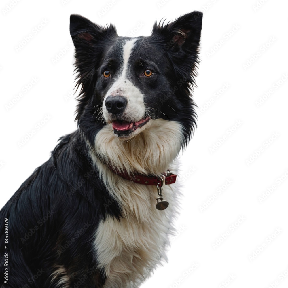 border collie puppy, transparent background  Head shot of a mongrel dog panting and wearing an harness, isolated on white Border Collie, Dog, pet, studio photography, cut out


 