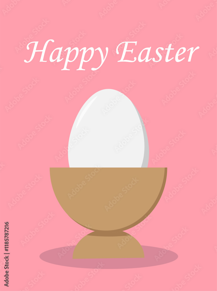white egg in a stand happy Easter text, white egg in a stand happy Easter text,