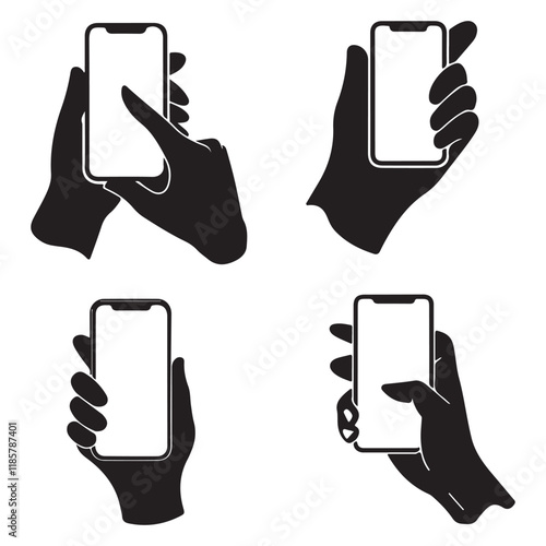 Set of silhouette illustration of a hand operating a smartphone