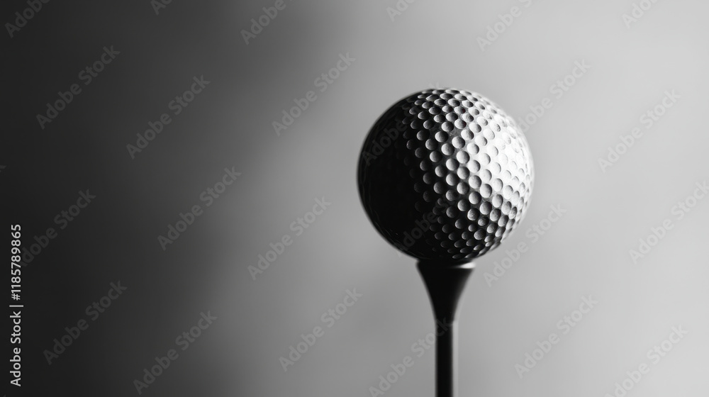 Black and white close-up of golf ball on a tee Black and white close-up of golf ball on a tee
