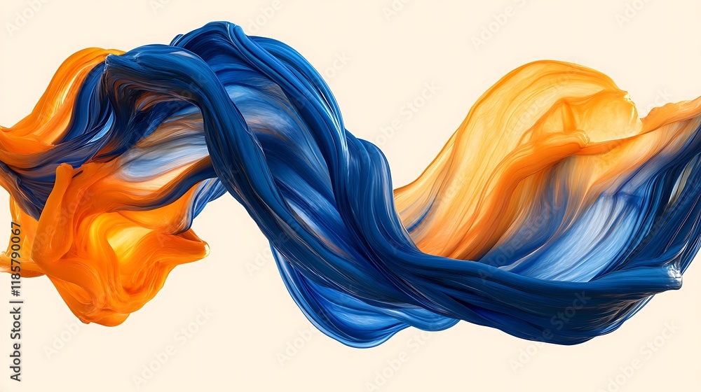 Obraz premium Abstract swirling blue orange paint flow, white background, design element