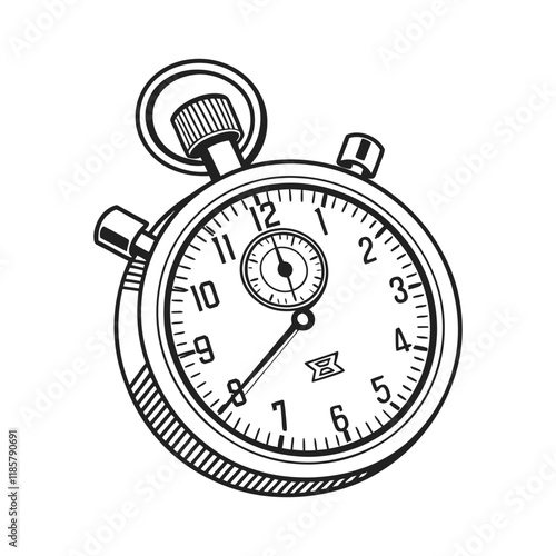 Classic stopwatch detailed illustration for time measurement and precision concepts.