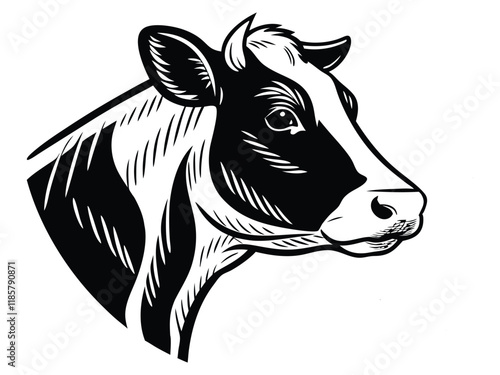 Detailed cow head drawing with wheat ears perfect for farm and organic food concepts