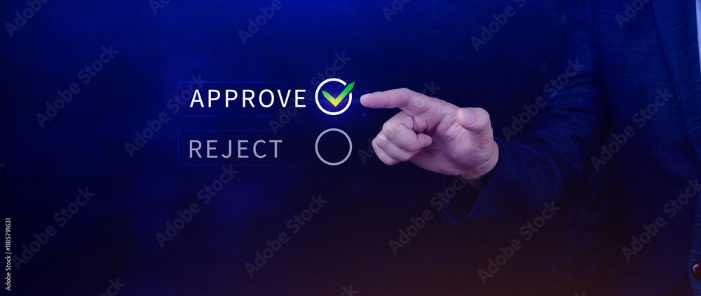 Approve or reject guarantee concept, Approved, accept, pass inspection, tick correct mark to approve document and project, Management, examine, business, survey, tick, certification. Approve or reject guarantee concept, Approved, accept, pass inspection, tick correct mark to approve document and project, Management, examine, business, survey, tick, certification.