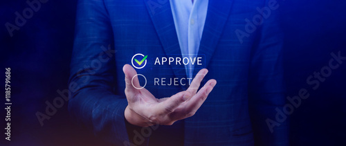 Approve or reject guarantee concept, Approved, accept, pass inspection, tick correct mark to approve document and project, Management, examine, business, survey, tick, certification.