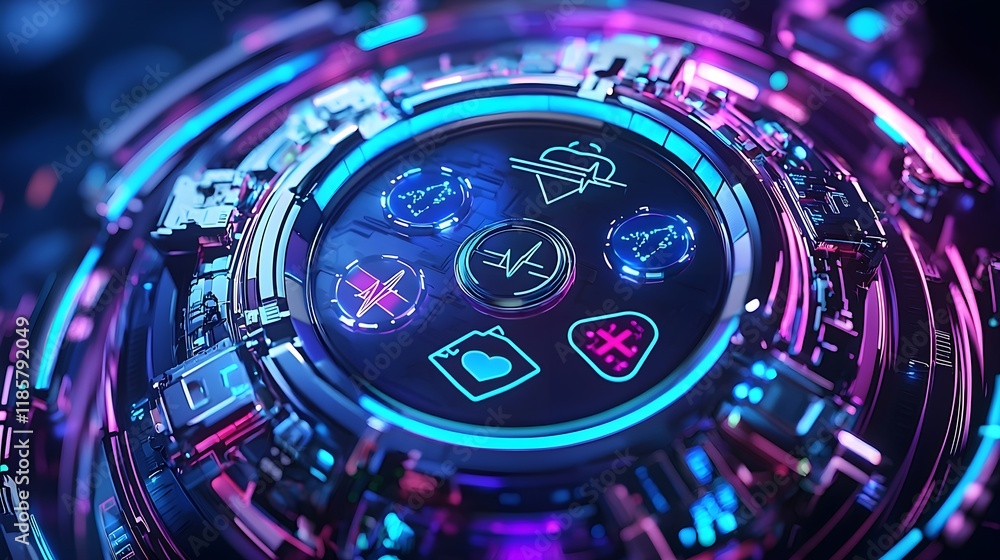 Futuristic Technology Interface Neon Lights Abstract Background Digital Control Panel Futuristic Technology Interface Neon Lights Abstract Background Digital Control Panel