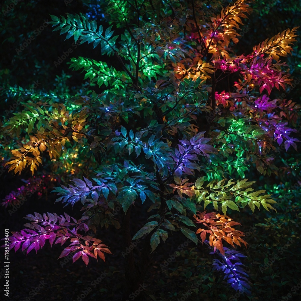 Obraz premium A tree with multicolor LED-like leaves.