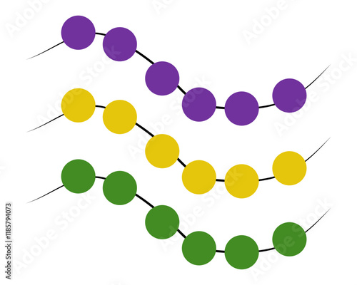 Three strands of colored beads Mardi Gras, carnival attribute for a festival or holiday poster