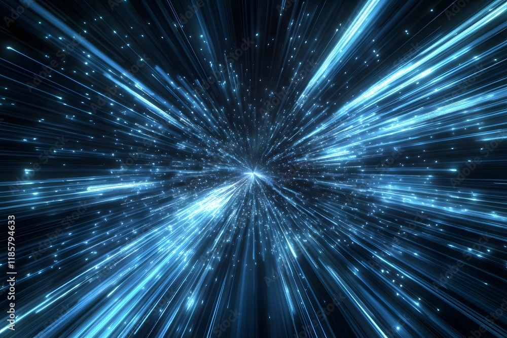 Fototapeta premium Blue light streaks, cosmic speed, space travel, stars, background, digital art, website