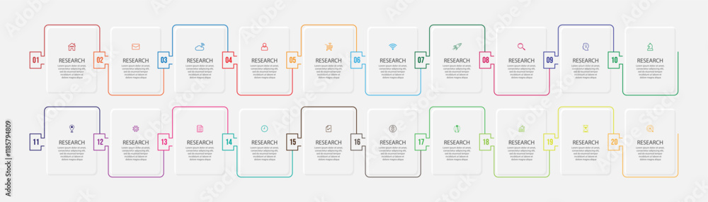 Vector illustration Infographic design template with 20 sections, icons and numbers great for your business presentation Vector illustration Infographic design template with 20 sections, icons and numbers great for your business presentation