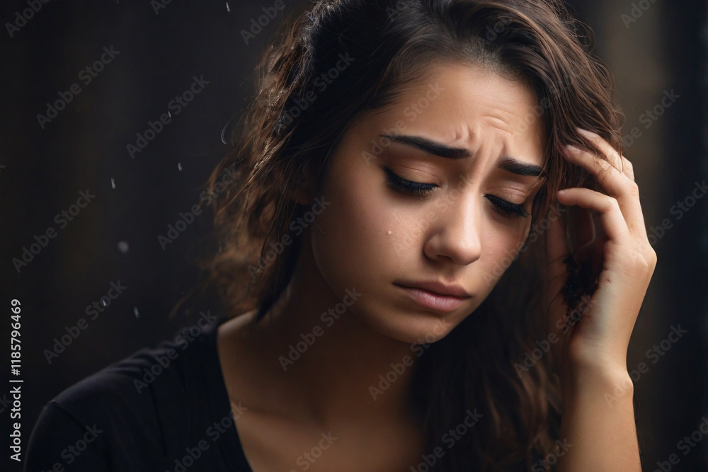 A professional photoshoot of Tearful sorrow, blurry background, and copyspace A professional photoshoot of Tearful sorrow, blurry background, and copyspace